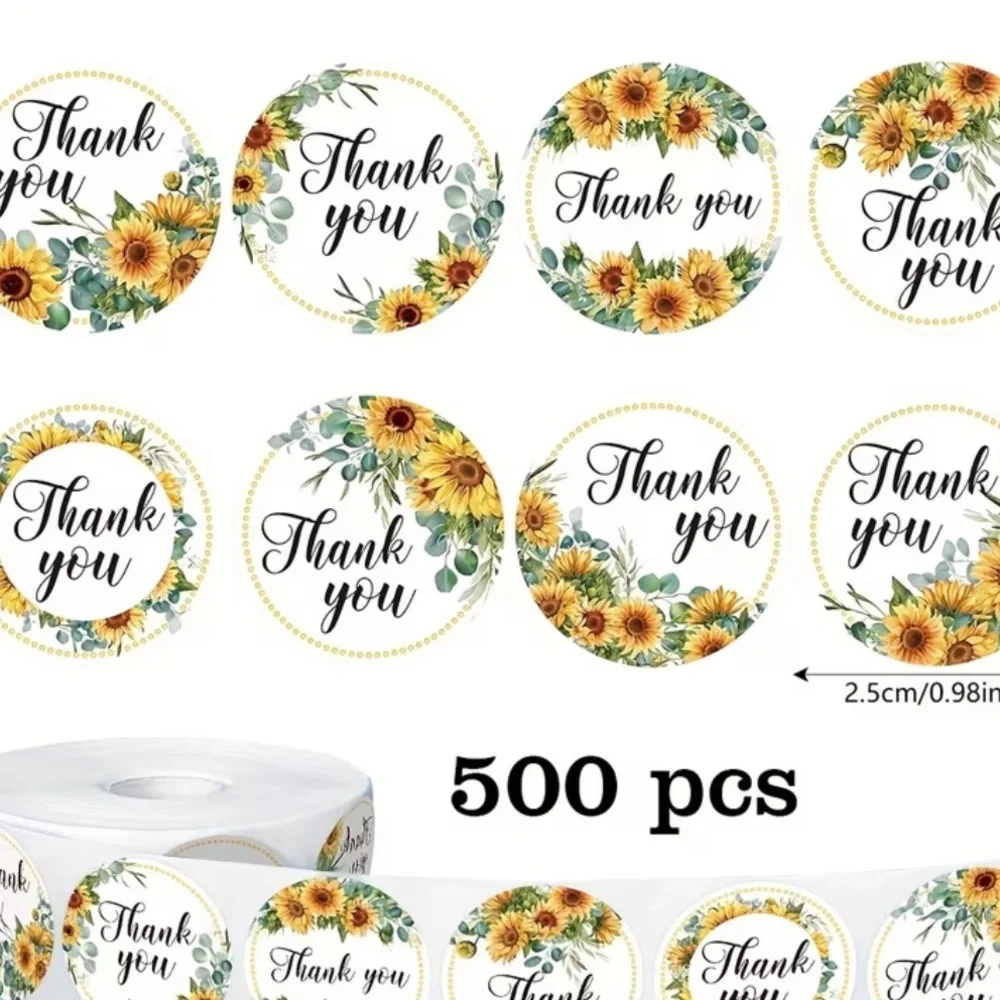 New Sunflower Thank You Stickers - 500 pcs